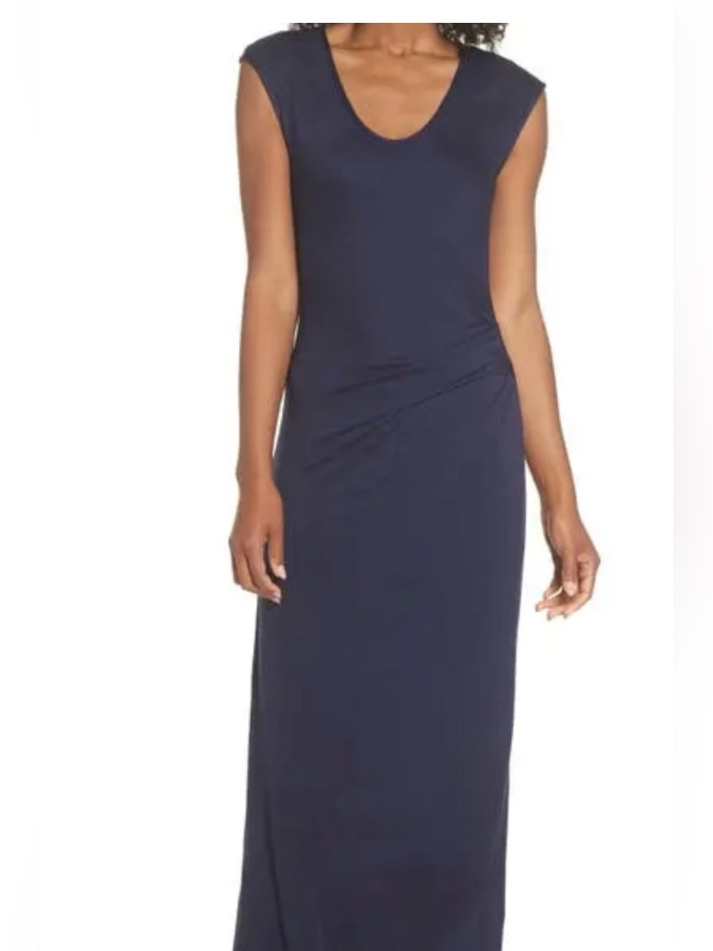 Fraiche by J Short Sleeve Navy Blue Lined Maxi Dress Size Large